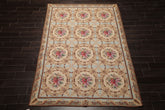 6x8 Aqua, Beige, Tan Color Hand Woven Aubusson Needlepoint Wool Traditional Oriental Rug